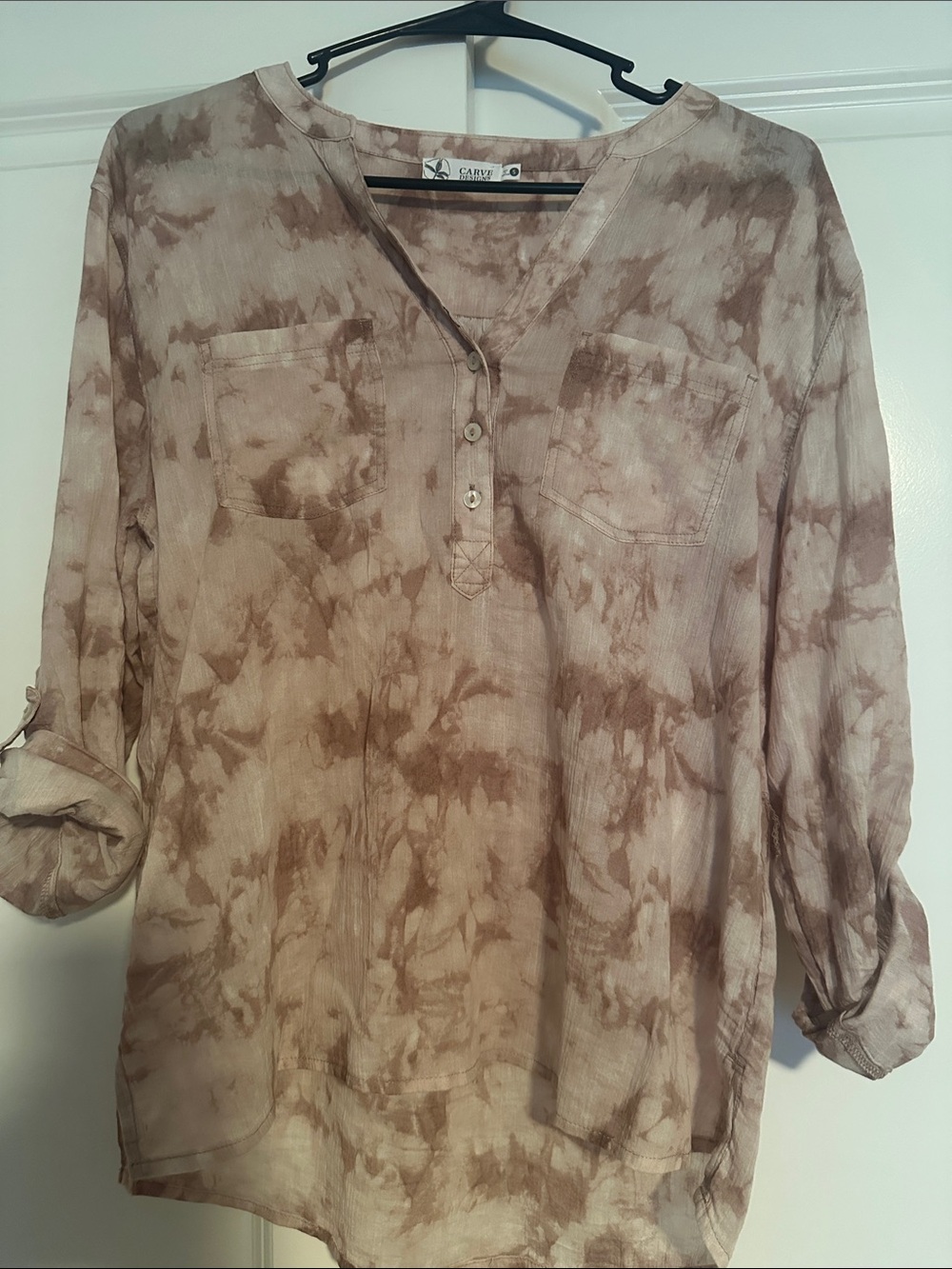 Carve designs  light pink/mauve Tie-Dye V-Neck Henley Tunic
